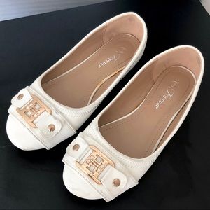 White Ballerina Flats with Gold Detail